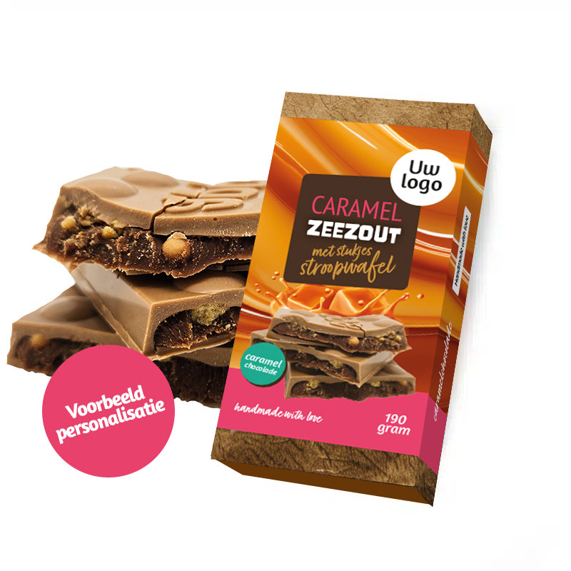 Luxe chocoladereep Caramelchocolade met zeezout en stroopwafelstukjes (190 gram)