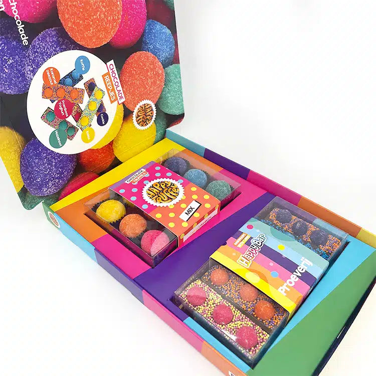 Chocolade giftbox - Van harte Gefeliciteerd - Chocoladetruffel / Chocoladereep mix