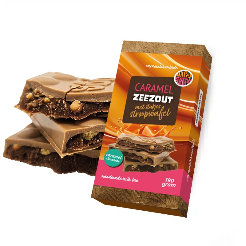 Luxe chocoladereep Caramelchocolade met zeezout en stroopwafelstukjes (190 gram)