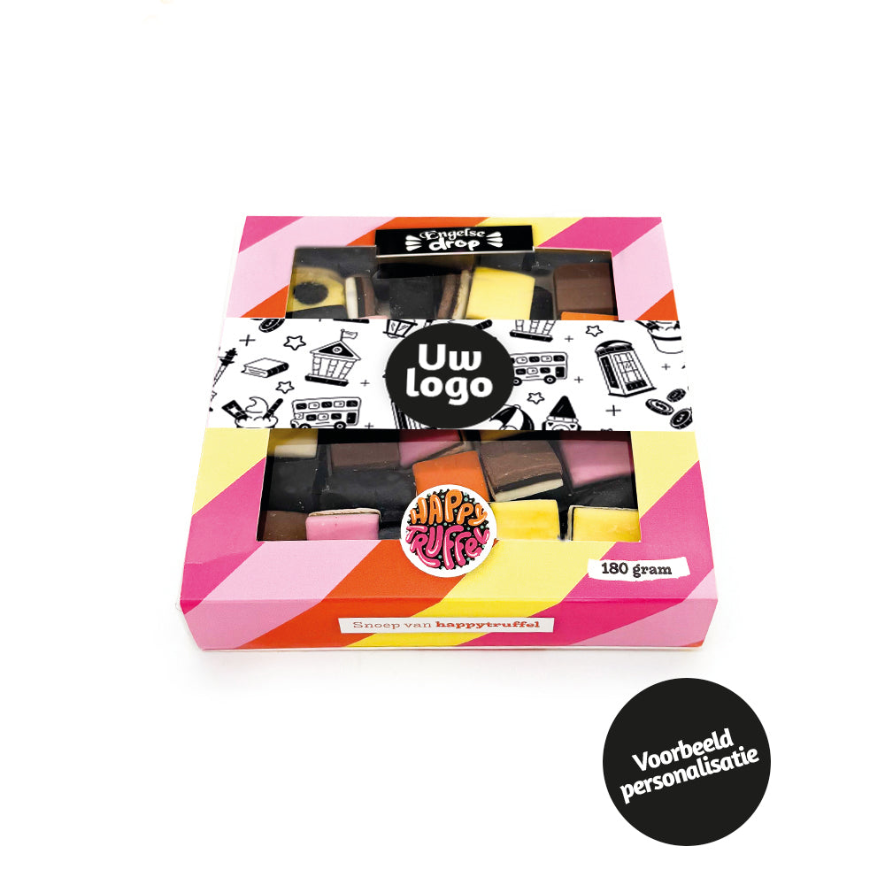 Snoeppakket “Voor jou ouwe snoeperd” Engelse drop (210 gram)