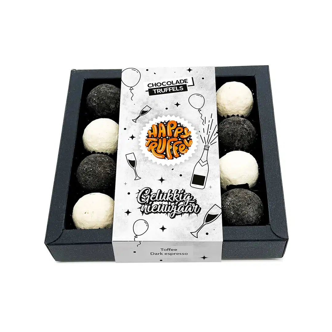 Chocoladetruffels "Gelukkig Nieuwjaar" (16 truffels) 225 gram