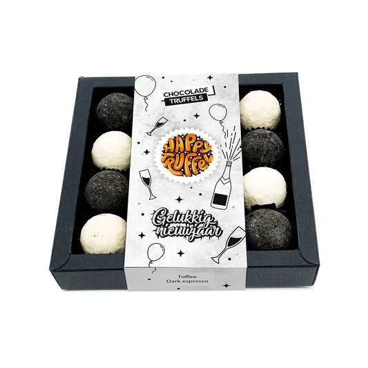 Chocoladetruffels "Gelukkig Nieuwjaar" (16 truffels) 225 gram